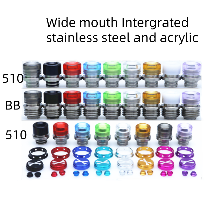 510/BB wide mouth Intergrated stainless steel and acrylic/510 DRIP TIP With Button set XBONE Colorful Aluminum DRIPTIPS Straw Joint