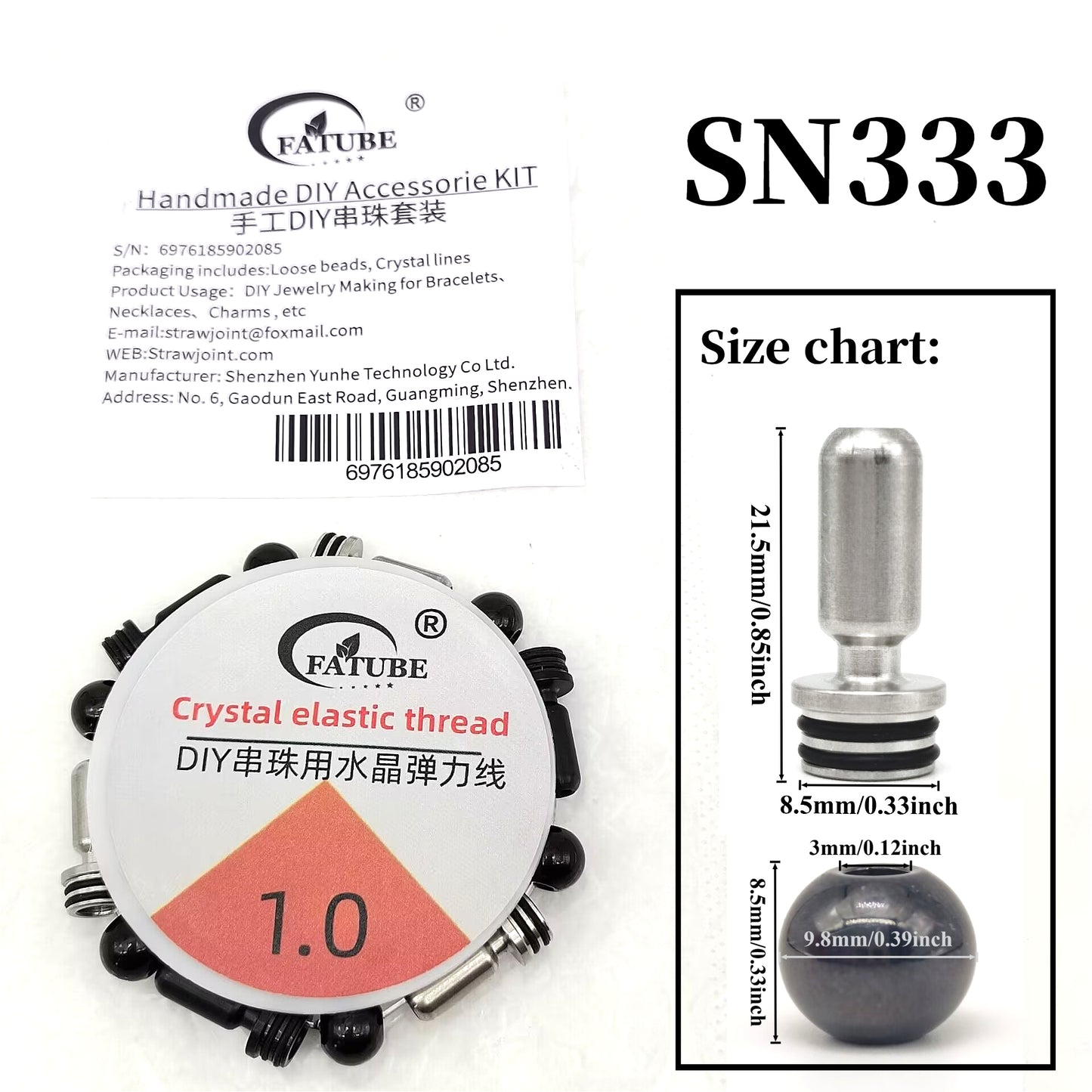 Handmade DIY Jewelry Making Kit Stainless Steel Threaded Cylinder Loose Beads 1.0mm Crystal Elastic Thread For Bracelet Necklace.