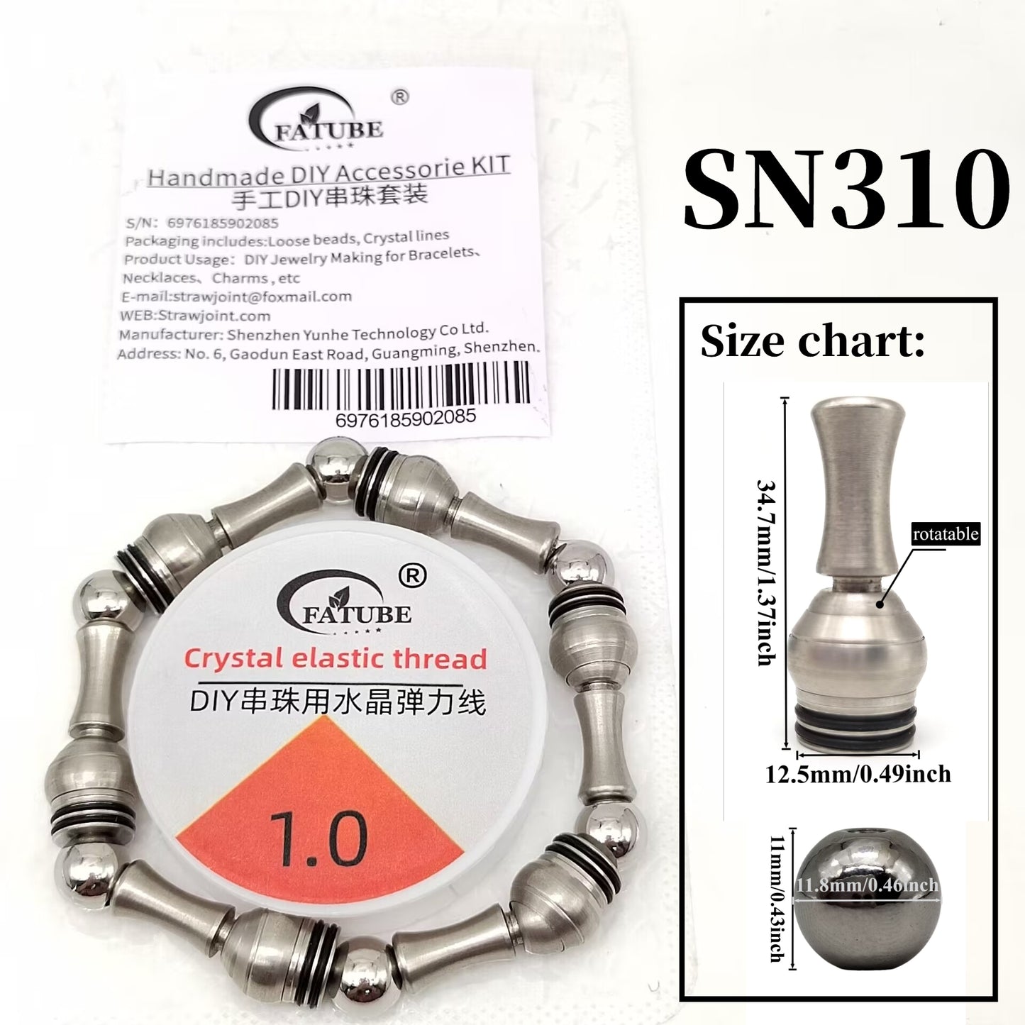 Silver Rotatable Metal Tube Beads DIY Jewelry Accessory Kit, Handmade Bracelet and Necklace Making Supplies, Includes 1.0mm Crystal Elastic Stretch Thread