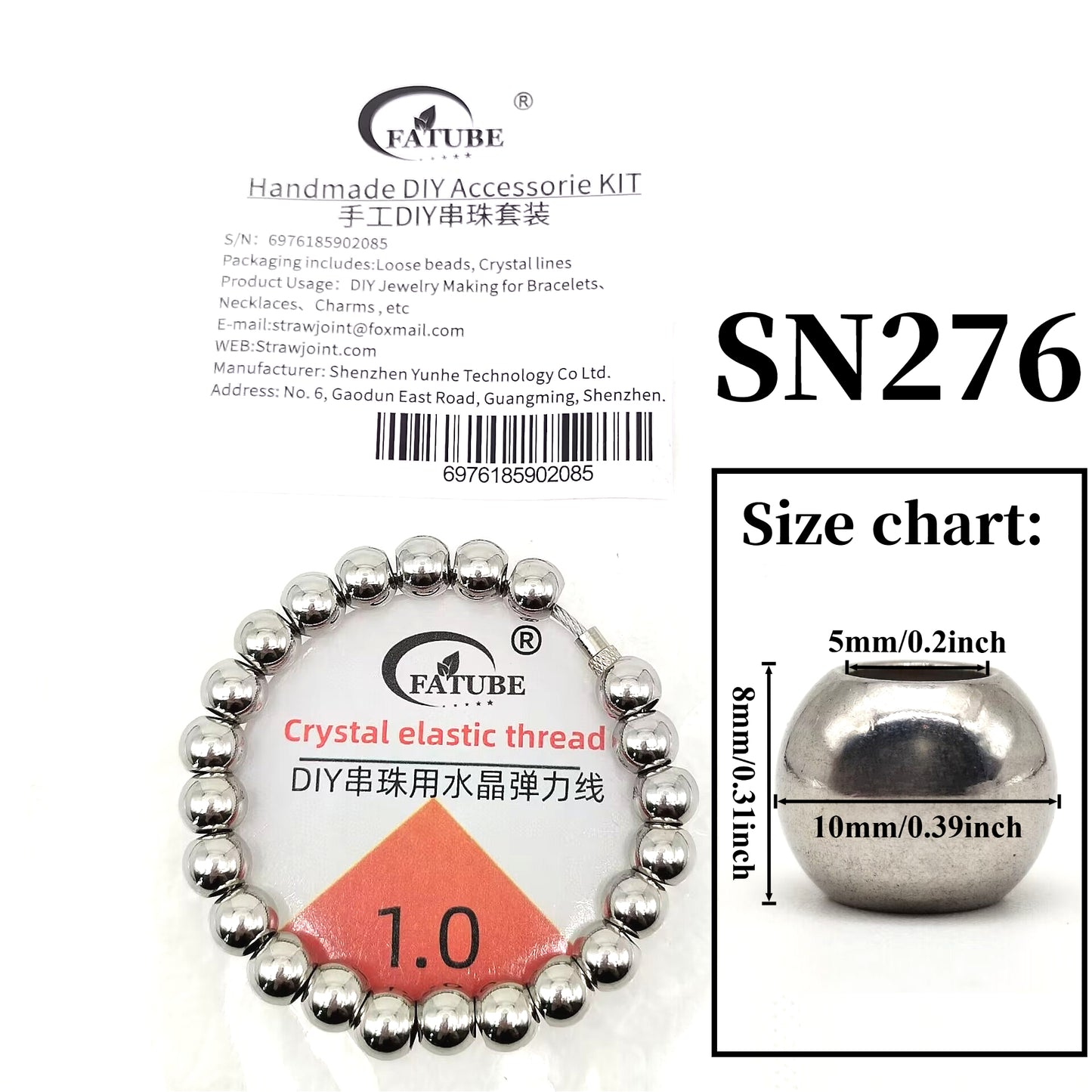 FATUBE Stainless Steel Beads DIY Jewelry Kit 1.0mm Crystal Elastic String for Handmade Bracelets and Necklaces.