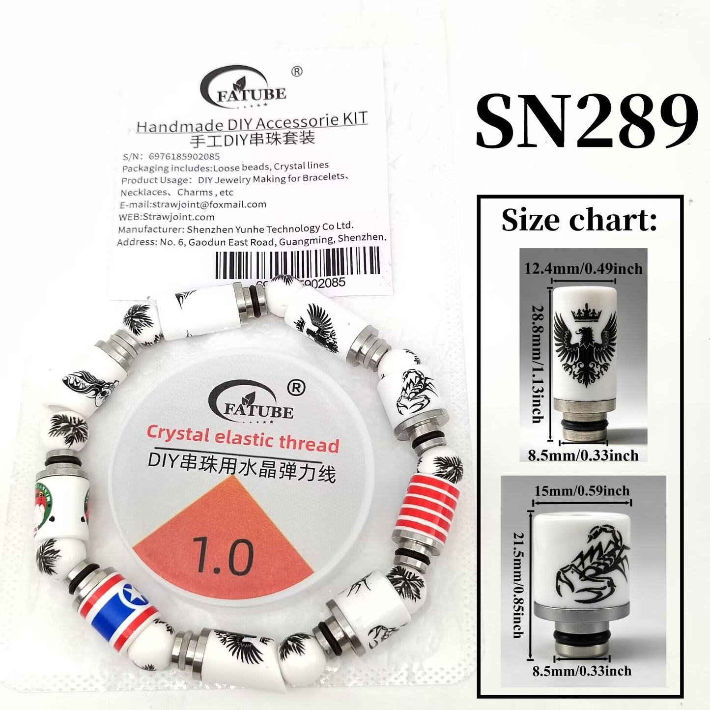 1.0mm Crystal Elastic Thread Beading Kit, Printed Ceramic Tube Beads and Stainless Steel Spacers, DIY Handmade Bracelet Necklace Jewelry Making Supplies