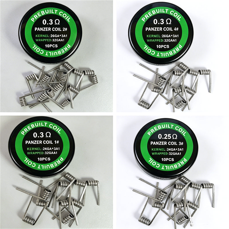 10pcs/box Prebuilt Panzer Coils 0.25Ω/0.3Ω 10Pcs - 24GA/26GA*3 + 32GA A1 Heating Wire, Tight/Loose Wound DIY Heating Elements