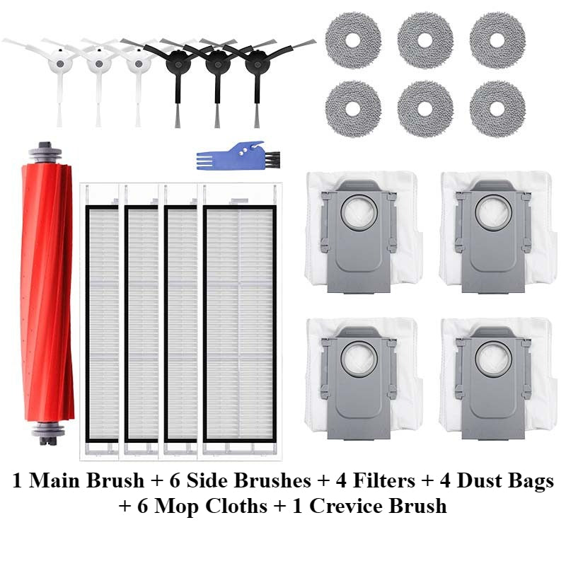For Roborock P10 / Q Revo Accessories: Main Brush, HEPA Filter, Side Brush, Dust Bag, Mop Cloth, Cleaning Solution