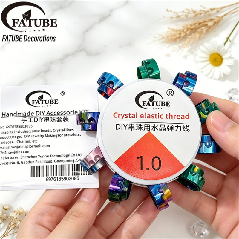 Resin beads + crystal elastic thread set 1.0mm - Handmade DIY beading bracelet making tool accessories.