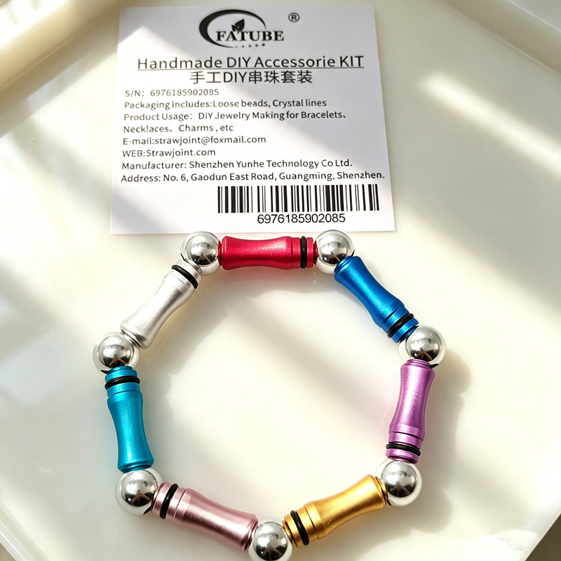 FATUBE Bamboo Aluminum Tube Beads DIY Jewelry Kit, Multicolor Metal Spacer Beads with 1.0mm Crystal Elastic Thread for Handmade Bracelet Necklace Making Supplies