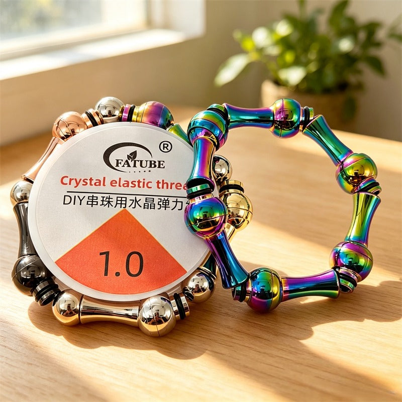 FATUBE Rotatable Multi-Color Plated Metal Tube Beads DIY Jewelry Kit, Bracelet Necklace Making Supplies with 1.0mm Crystal Elastic Thread
