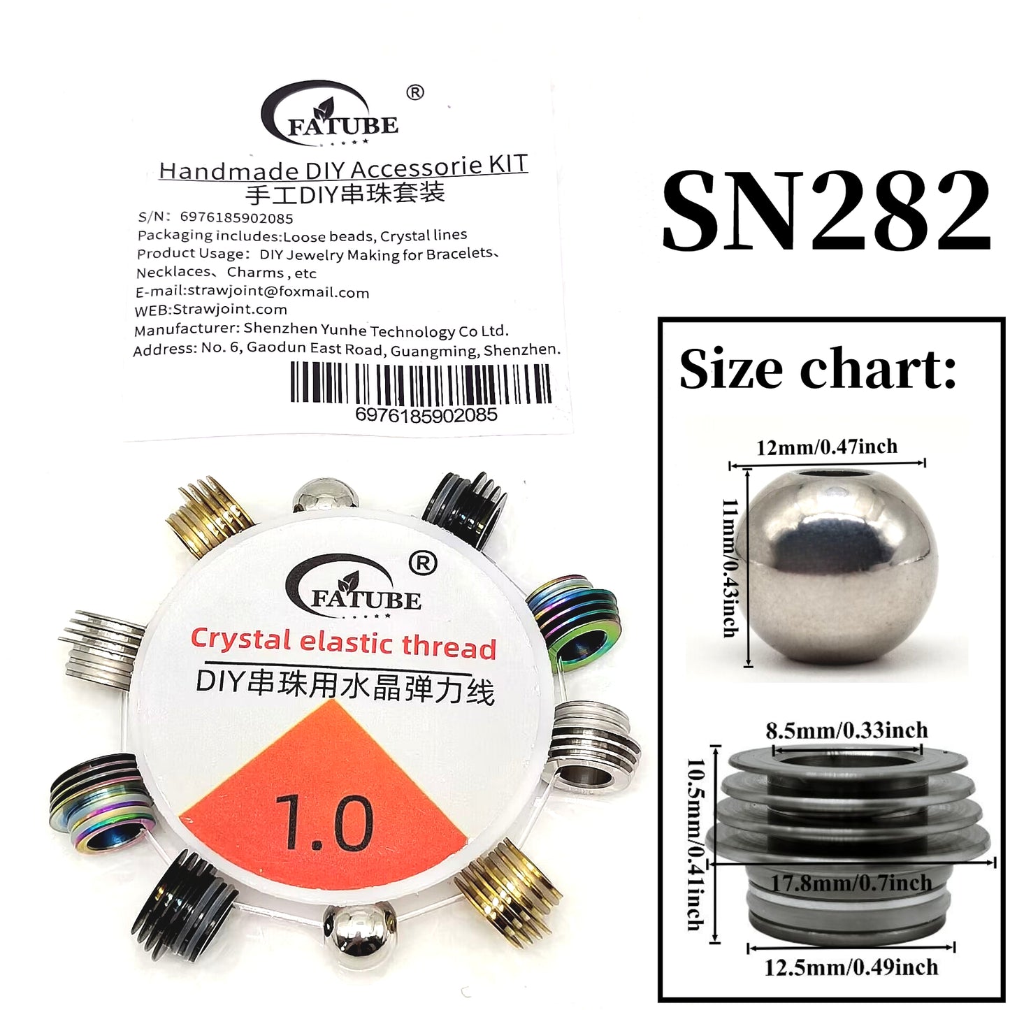 FATUBE Metal Beads + Crystal Elastic Cord DIY Bracelet and Necklace Beading Kit with Elastic Thread.