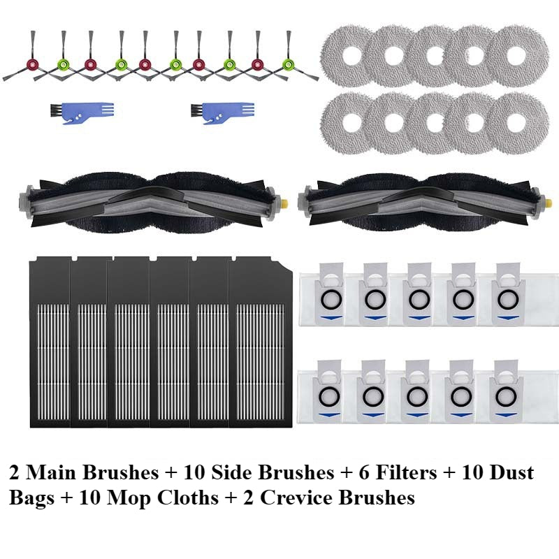 Replacement Accessories for ECOVACS X1 / T10 OMNI Robot Vacuum, Dust Bag, Mop Pads, Roller Brush, Side Brush, Filter