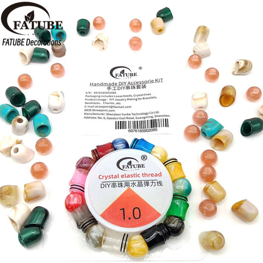 Mixed Imitation Agate Resin Barrel Loose Beads With 1.0mm Elastic Cord DIY Bracelet Jewelry Making Supplies