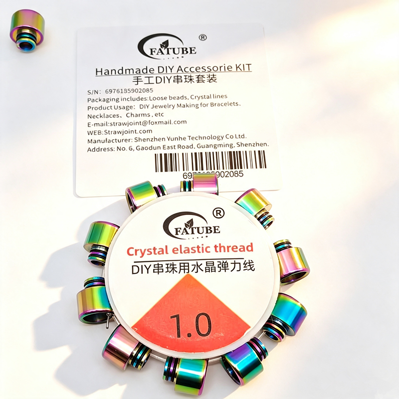 Rainbow Iridescent Stainless Steel Tube Spacer Beads DIY Jewelry Making Kit, 1.0mm Crystal Elastic Stretch Thread, Handmade Bracelet Wristband Craft Accessories Set.