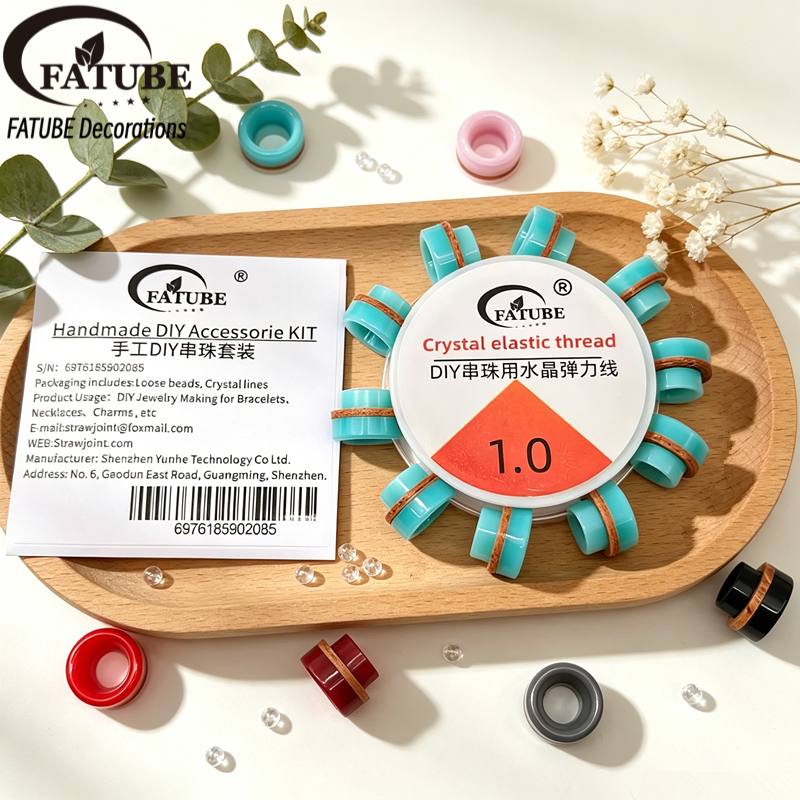 Resin beads + crystal elastic thread set 1.0mm - Handmade DIY beading bracelet making tool accessories.