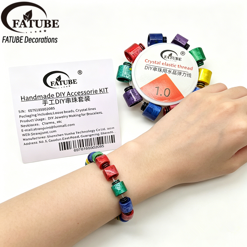 FATUBE Swirl Marbled Resin Barrel Loose Beads With 1.0mm Elastic Cord DIY Bracelet Jewelry Making Supplies.