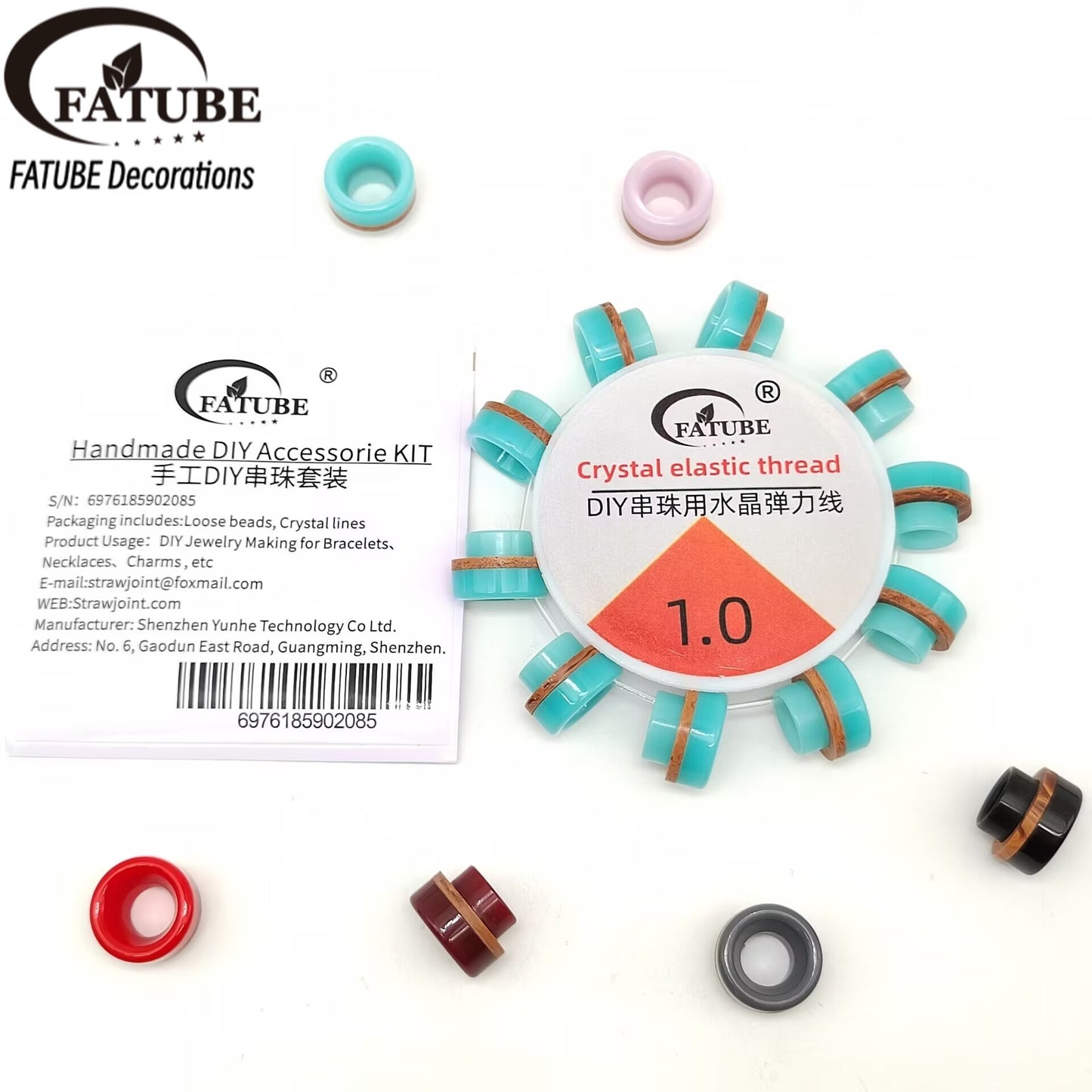 Resin beads + crystal elastic thread set 1.0mm - Handmade DIY beading bracelet making tool accessories.