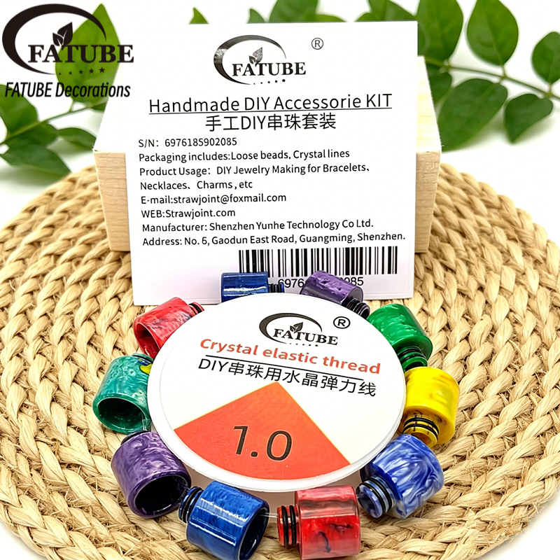 FATUBE Swirl Marbled Resin Barrel Loose Beads With 1.0mm Elastic Cord DIY Bracelet Jewelry Making Supplies.