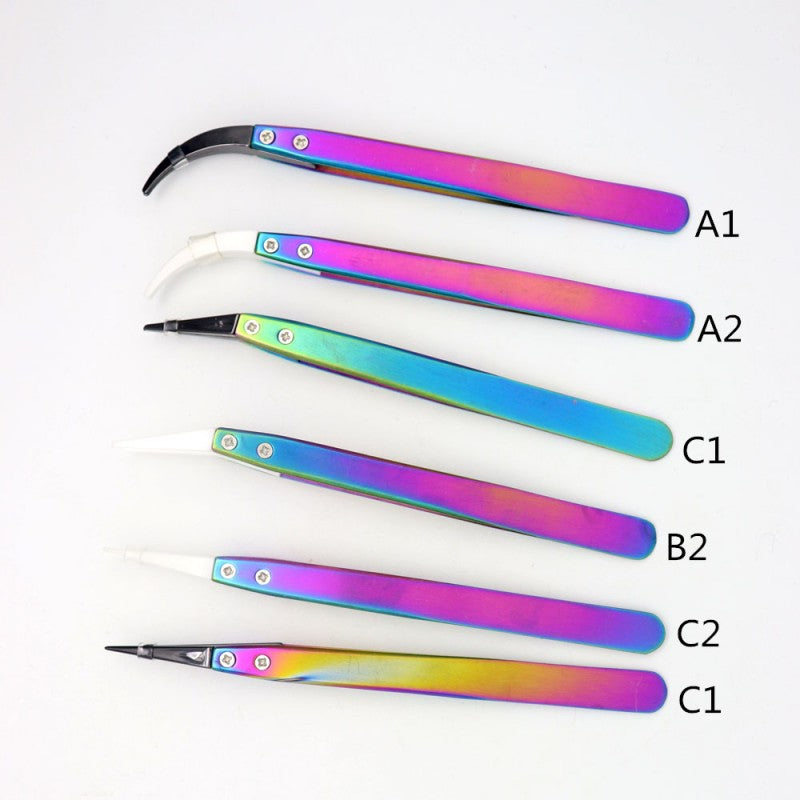 Straw Joint Stainless Steel Ceramic Tweezers High Temperature Head Changeable DIY Repair Hand Tool Rainbow 1Pcs