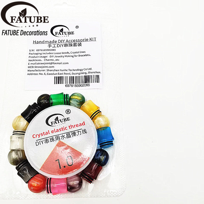 Mixed Imitation Agate Resin Barrel Loose Beads With 1.0mm Elastic Cord DIY Bracelet Jewelry Making Supplies