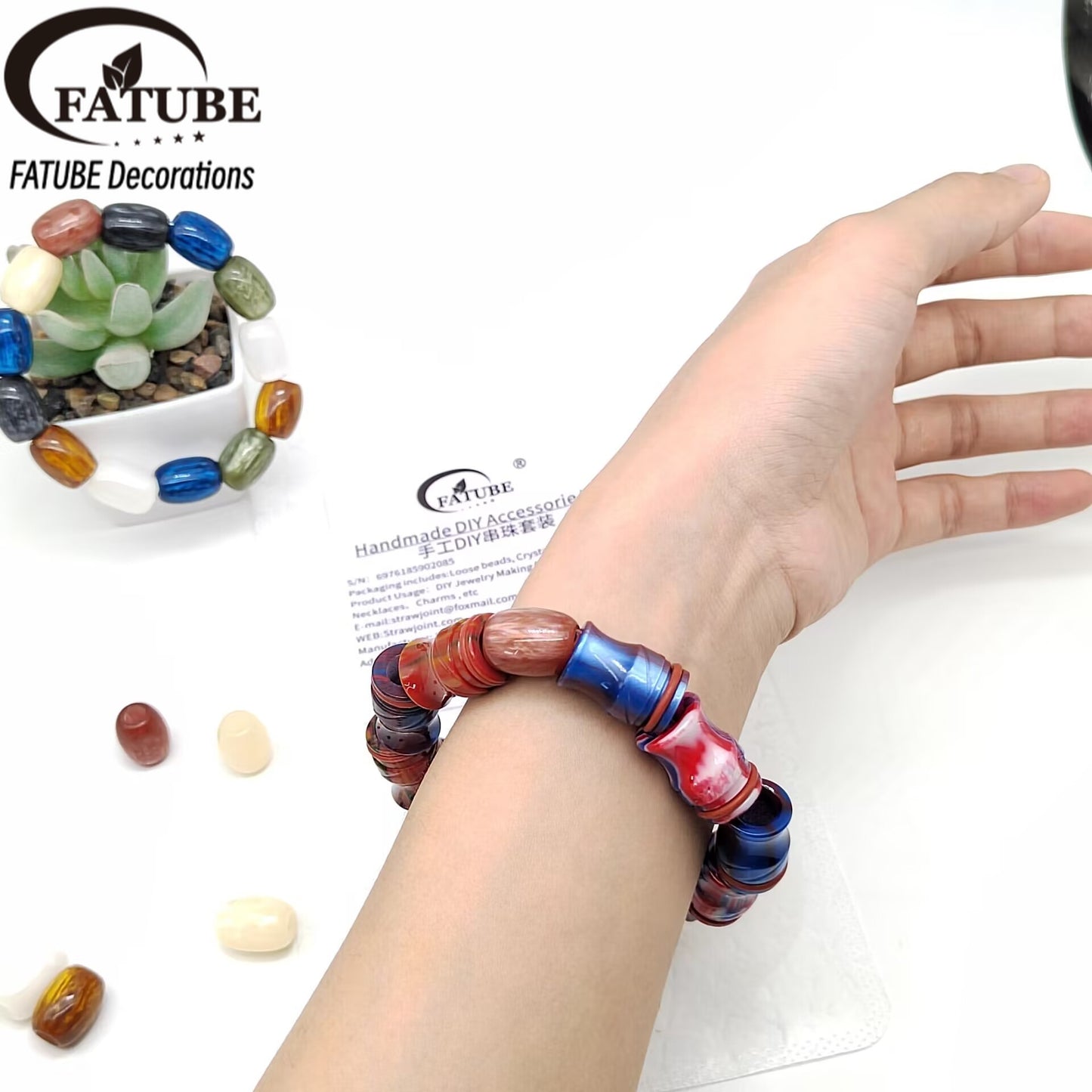 Complete kit with loose beads + crystal elastic cord, no finished bracelet, freely design your own jewelry.