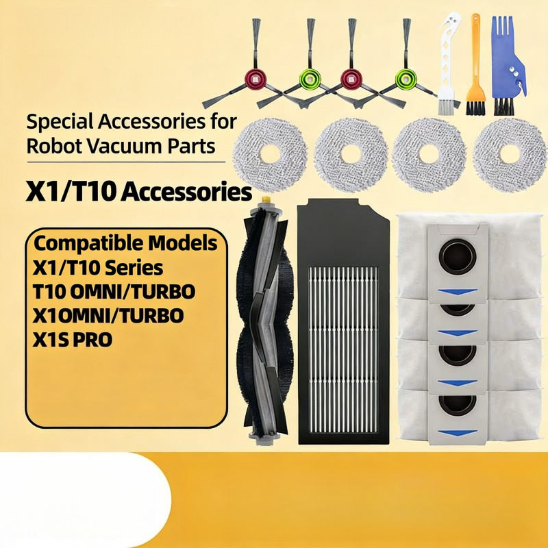 Replacement Accessories for ECOVACS X1 / T10 OMNI Robot Vacuum, Dust Bag, Mop Pads, Roller Brush, Side Brush, Filter