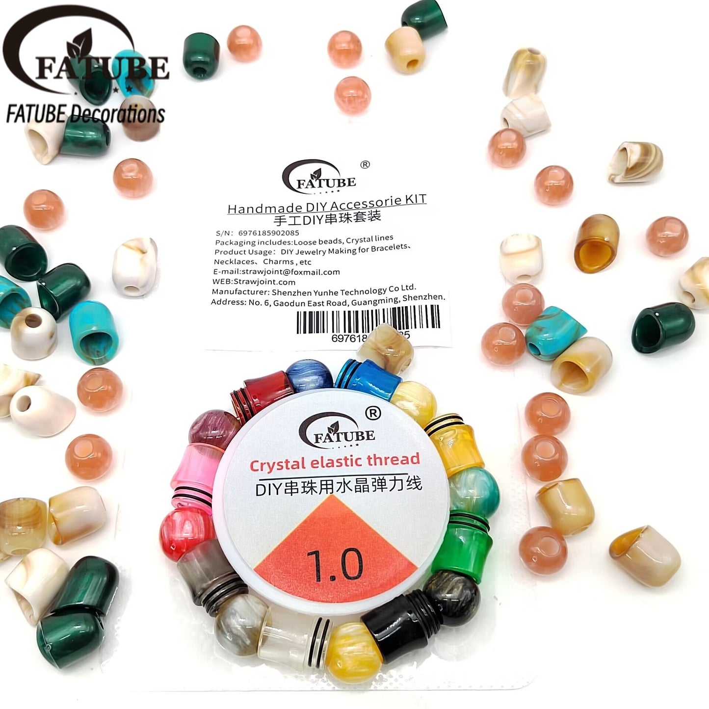 Mixed Imitation Agate Resin Barrel Loose Beads With 1.0mm Elastic Cord DIY Bracelet Jewelry Making Supplies