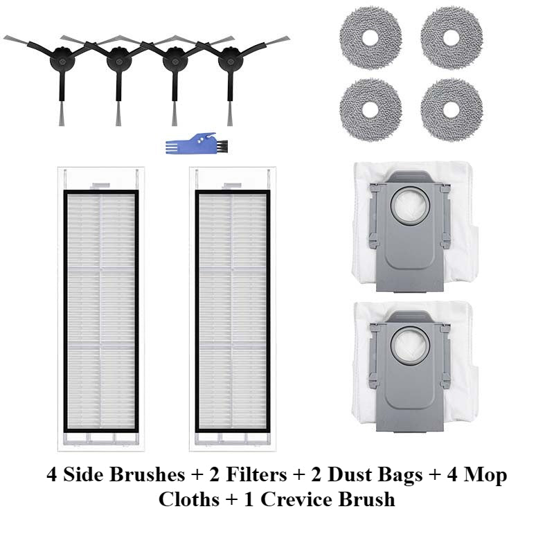 For Roborock P10 / Q Revo Accessories: Main Brush, HEPA Filter, Side Brush, Dust Bag, Mop Cloth, Cleaning Solution