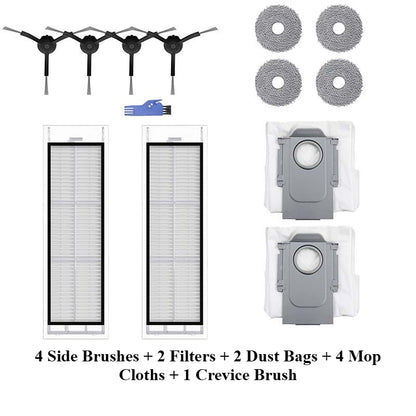 For Roborock P10 / Q Revo Accessories: Main Brush, HEPA Filter, Side Brush, Dust Bag, Mop Cloth, Cleaning Solution