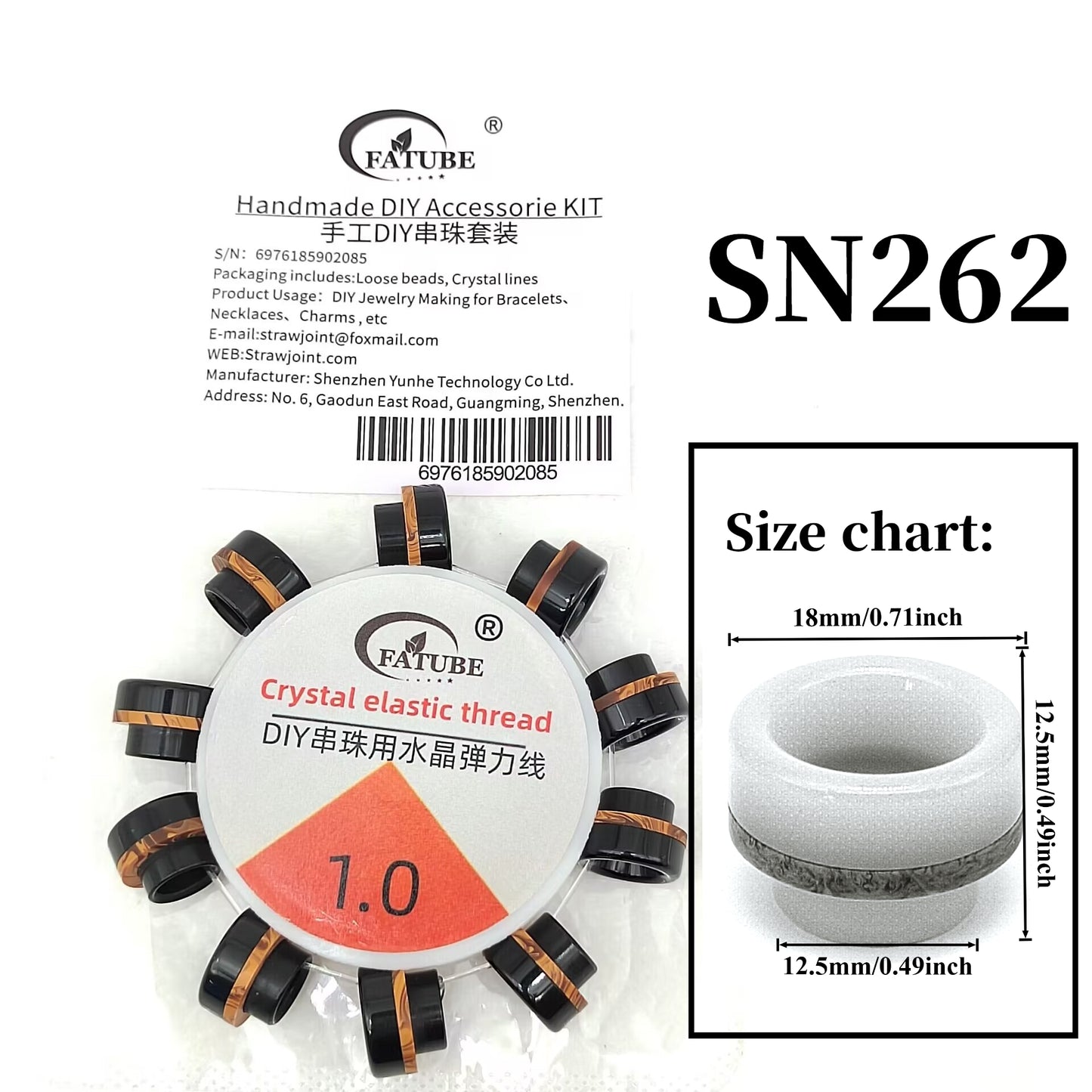 Resin beads + crystal elastic thread set 1.0mm - Handmade DIY beading bracelet making tool accessories.