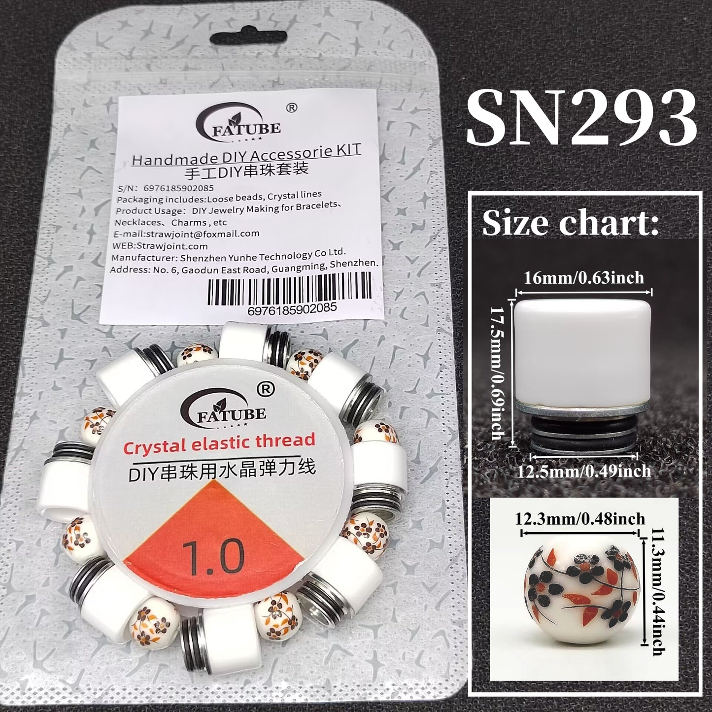Handmade DIY Jewelry Accessory Kit, Smooth Printed Ceramic Beads, 1mm Crystal Elastic String, Cylindrical Ceramic Nozzle Beads for Bracelet Making