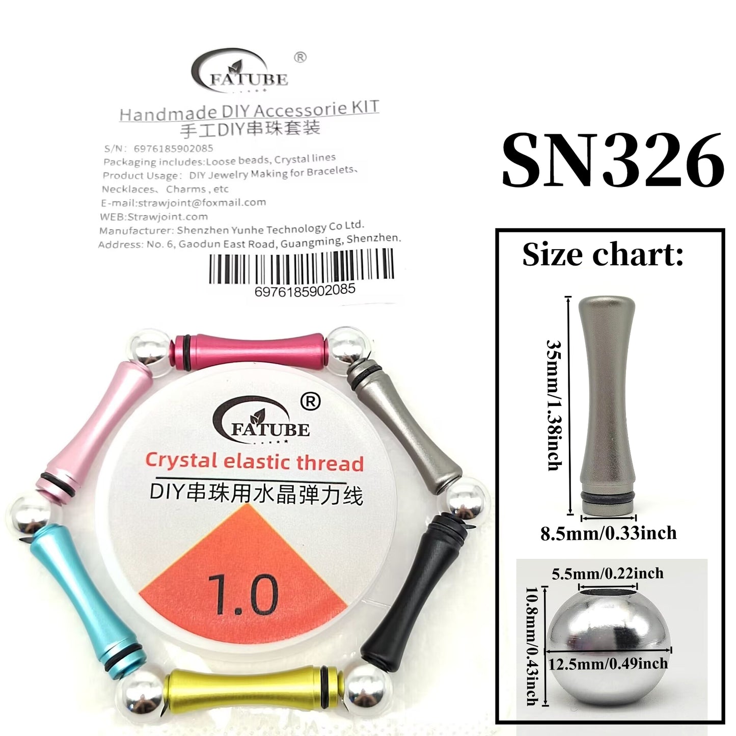 Aluminum Tube Beads DIY Jewelry Making Kit, Multi Color Spacer Beads with 1.0mm Crystal Elastic Thread for Bracelet Necklace Craft.