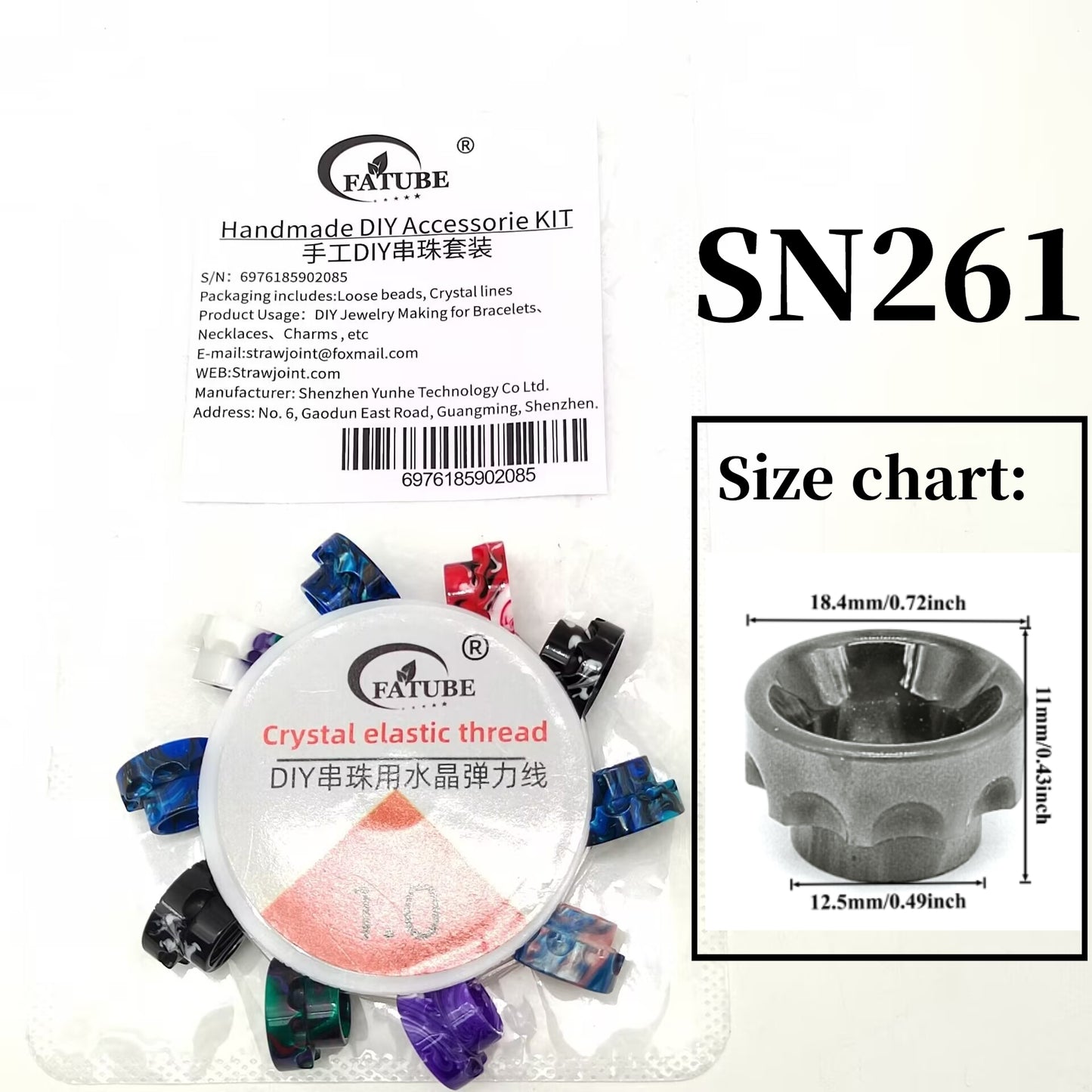 Resin beads + crystal elastic thread set 1.0mm - Handmade DIY beading bracelet making tool accessories.