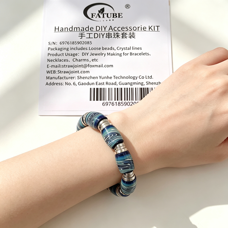 FATUBE Blue Patterned Lapidary Glass Beads DIY Beading Set 1.0mm Crystal Elastic Thread Handmade Bracelet Accessories Glass Dividing Beads Components.