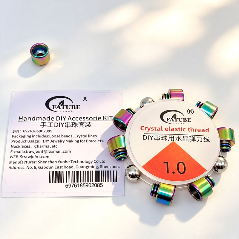 Rainbow Iridescent Stainless Steel Tube Spacer Beads DIY Jewelry Making Kit, 1.0mm Crystal Elastic Stretch Thread, Handmade Bracelet Wristband Craft Accessories Set.