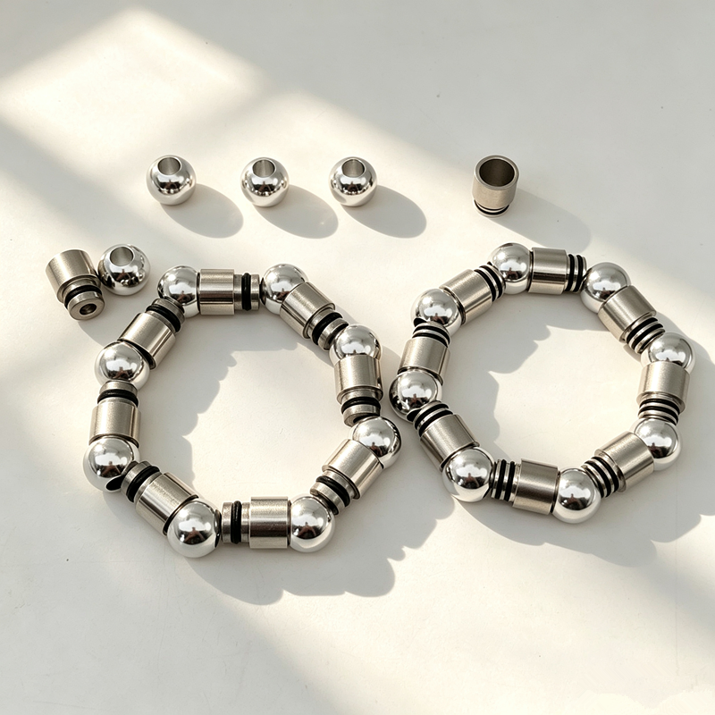 Stainless Steel Metal Beads DIY Bracelet Making Kit, silver cylindrical spacer beads matched with 1.0 mm crystal elastic thread, handmade bracelet accessory set.