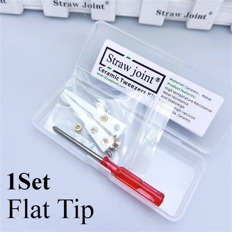 Ceramic Tweezers Tips Kit Stainless Steel Handle Anti-Static High Precision Replacement Tweezers Parts Set Tweezers Repair Tools