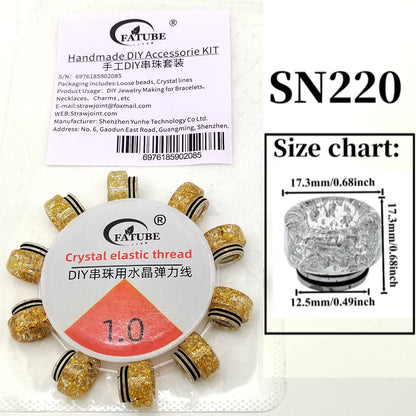 FATUBE Colorful Dyeing/Gold Pattern Resin Bead + Round Bead DIY Pendant Accessories, Loose Beads Set, 1.0 Elastic Thread Material Pack