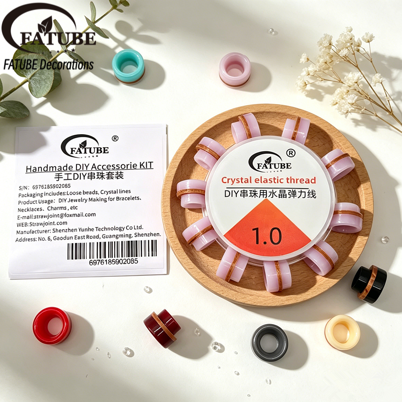 Resin beads + crystal elastic thread set 1.0mm - Handmade DIY beading bracelet making tool accessories.