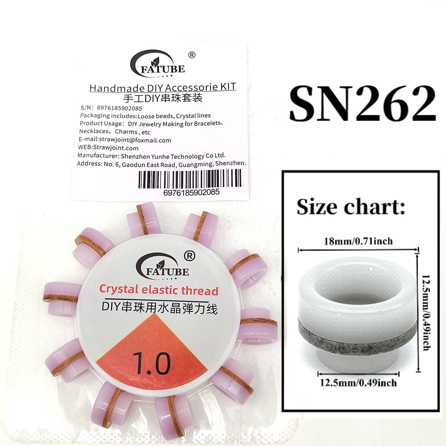 Resin beads + crystal elastic thread set 1.0mm - Handmade DIY beading bracelet making tool accessories.