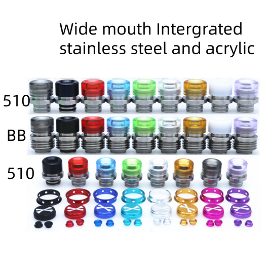 510/BB wide mouth Intergrated stainless steel and acrylic/510 DRIP TIP With Button set XBONE Colorful  Aluminum DRIPTIPS Straw Joint