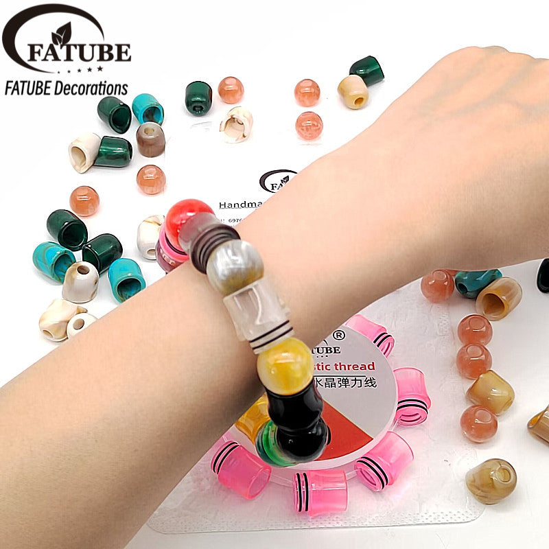 Mixed Imitation Agate Resin Barrel Loose Beads With 1.0mm Elastic Cord DIY Bracelet Jewelry Making Supplies