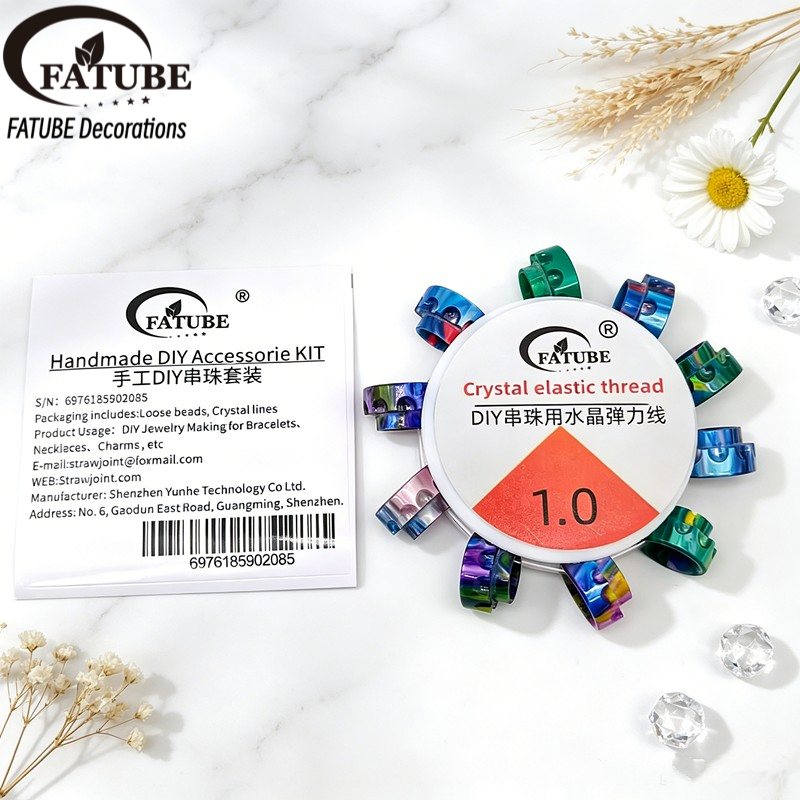 Resin beads + crystal elastic thread set 1.0mm - Handmade DIY beading bracelet making tool accessories.