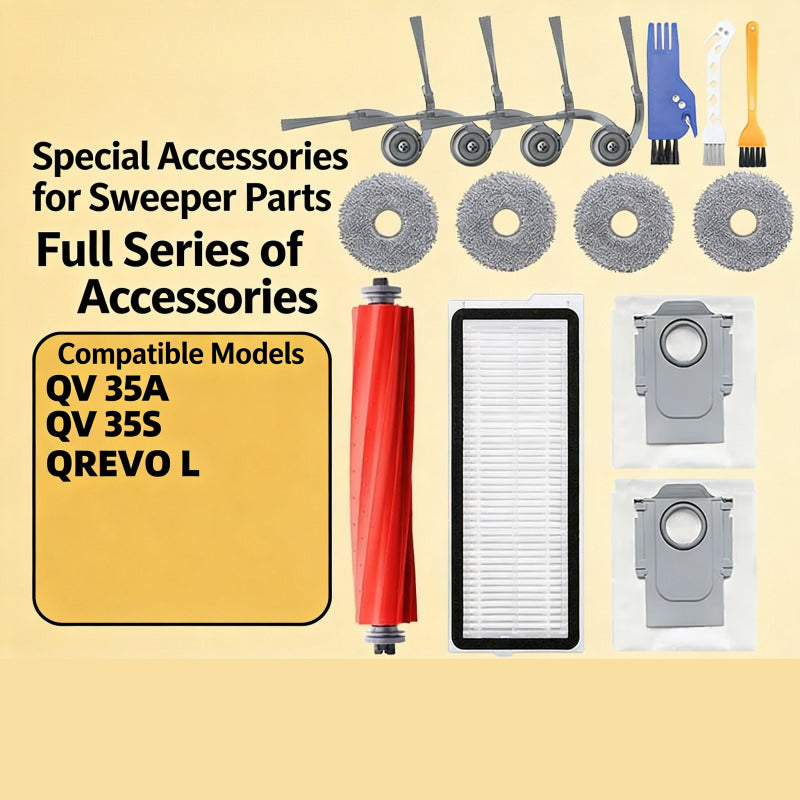Replacement Parts for Roborock QV35A / QV35S / Qrevo L Robot Vacuum Cleaner, Main Roller Brush, Filter, Mop Cloth