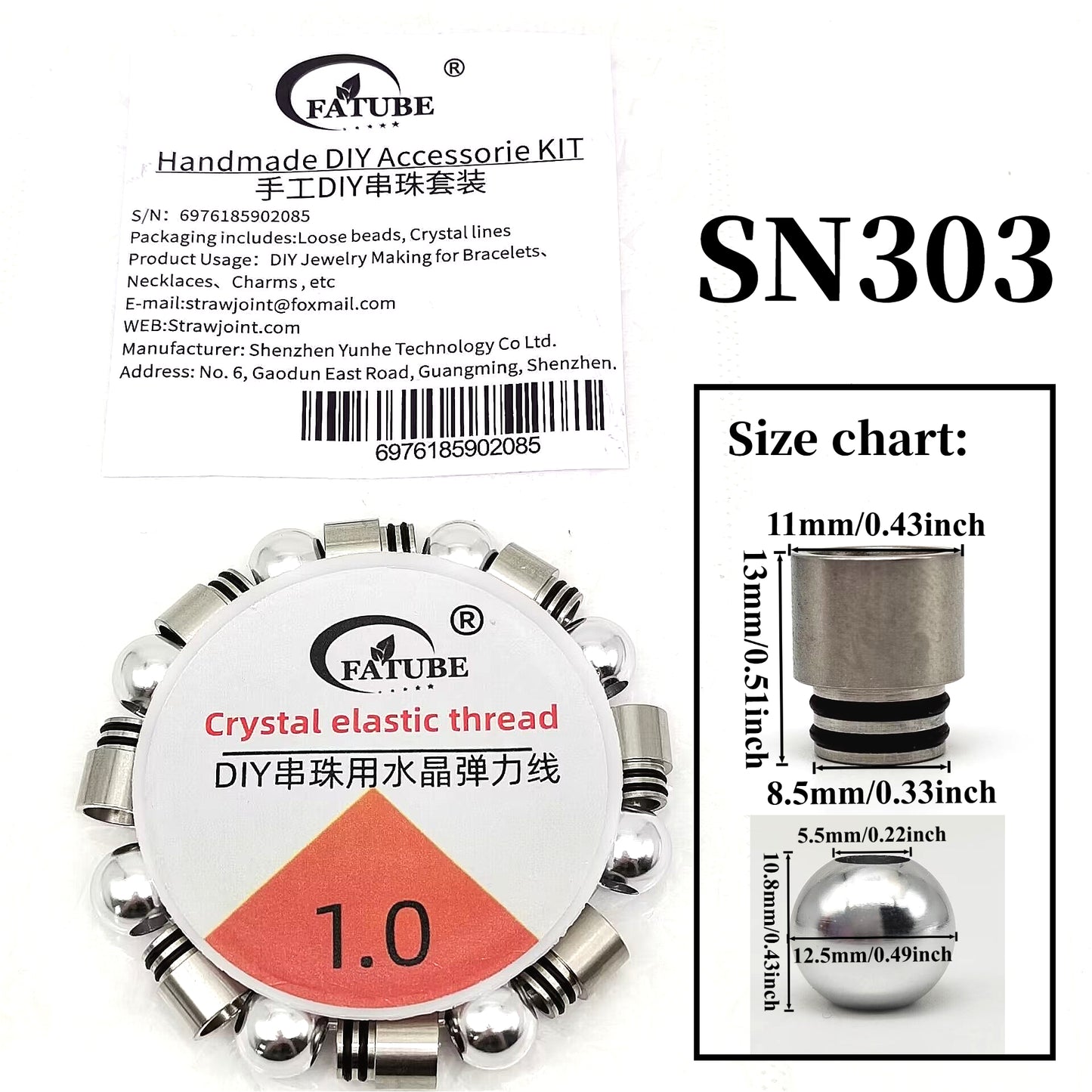 Stainless Steel Metal Beads DIY Bracelet Making Kit, silver cylindrical spacer beads matched with 1.0 mm crystal elastic thread, handmade bracelet accessory set.