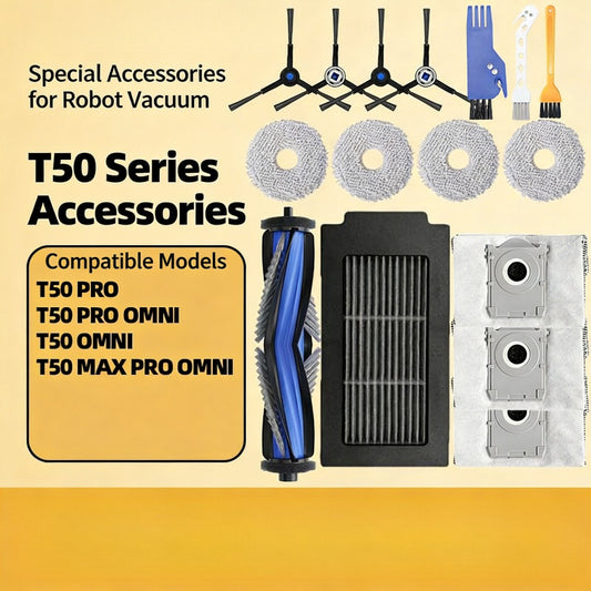 Consumables & Accessories for Ecovacs T50 PRO Robot Vacuum:Dust Bag,Mop Cloth,Cleaning Solution,Rolling Brush,Side Brush,Filter