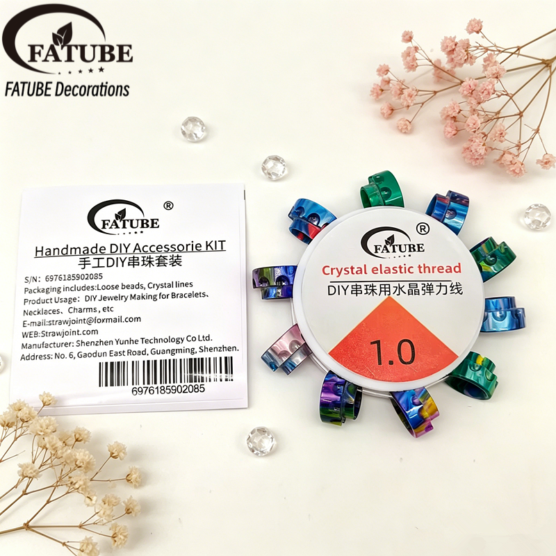 Resin beads + crystal elastic thread set 1.0mm - Handmade DIY beading bracelet making tool accessories.
