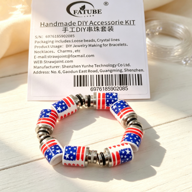 1.0mm Crystal Elastic Thread Beading Kit, Printed Ceramic Tube Beads and Stainless Steel Spacers, DIY Handmade Bracelet Necklace Jewelry Making Supplies