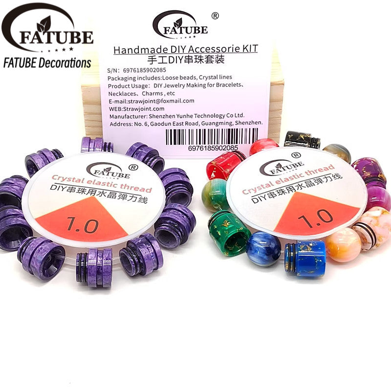 FATUBE Colorful Dyeing/Gold Pattern Resin Bead + Round Bead DIY Pendant Accessories, Loose Beads Set, 1.0 Elastic Thread Material Pack