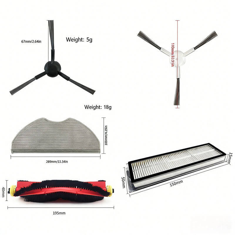 Vacuum Cleaner Accessories Kit Compatible with Xiaomi S40C (E101) Main Brush Side Brush Filter Mop Cloth Dust Bag