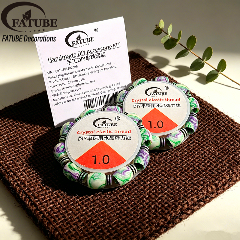 FATUBE Oil Painting Swirl Olive Shaped Resin Loose Beads DIY Bracelet Jewelry Making Kit With Elastic Cord.