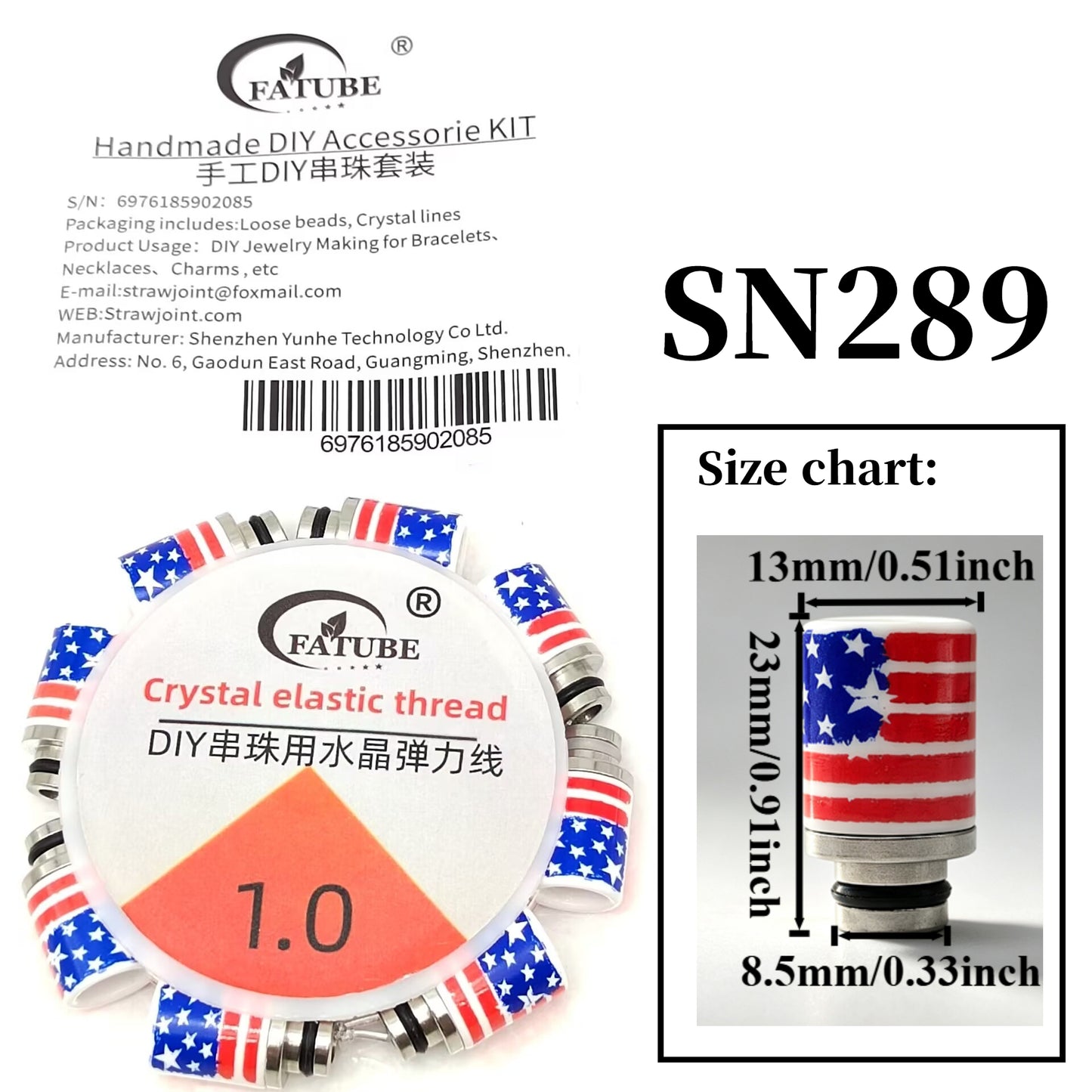 1.0mm Crystal Elastic Thread Beading Kit, Printed Ceramic Tube Beads and Stainless Steel Spacers, DIY Handmade Bracelet Necklace Jewelry Making Supplies