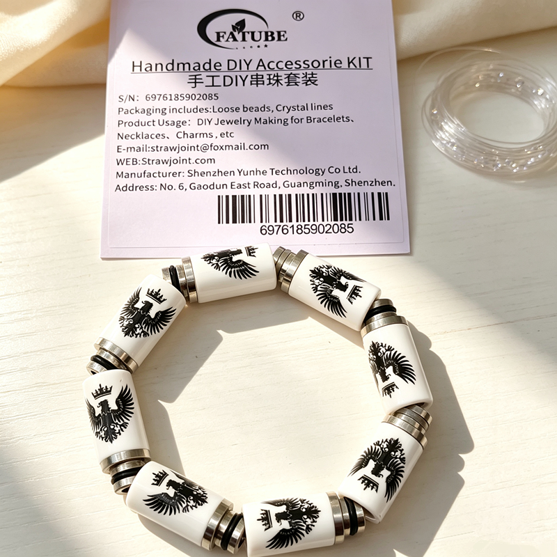 1.0mm Crystal Elastic Thread Beading Kit, Printed Ceramic Tube Beads and Stainless Steel Spacers, DIY Handmade Bracelet Necklace Jewelry Making Supplies