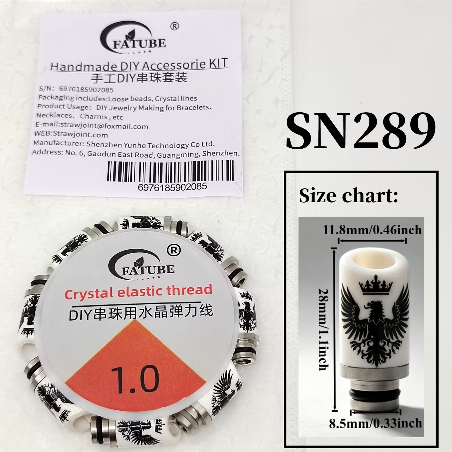1.0mm Crystal Elastic Thread Beading Kit, Printed Ceramic Tube Beads and Stainless Steel Spacers, DIY Handmade Bracelet Necklace Jewelry Making Supplies